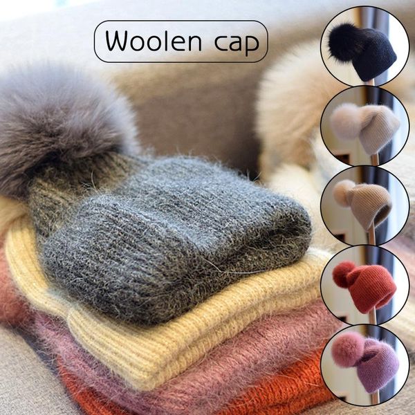 

plush hats women winter fashion beanies sweet cute fur pompom cap velvet wool hat student fur balls warm knit hat, Blue;gray
