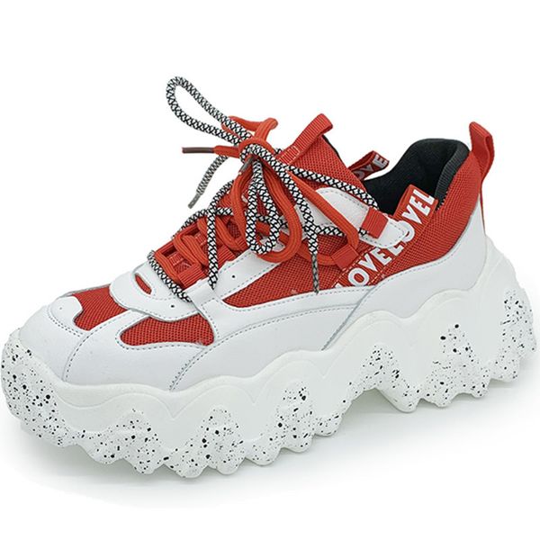 

rasmeup height increasing women's mesh breathable platform sneakers 2020 new arrival famale chunky shoes trainers lady footwear c1103, Black;white