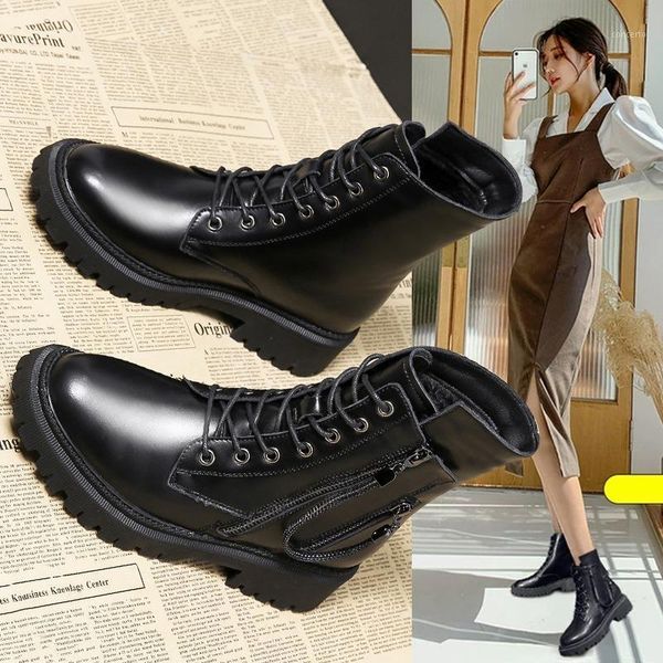 

one yona 2021 winter new web celebrity casual women boots fashion plush cross-tied low heels zipper women boots1, Black