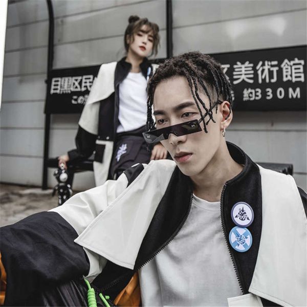 

новая мода высокой шеи двухсекционного кожаная куртка медведя популярной мужской пара стиль хип-хоп соответствие цвета уличного стиль куртка, Black