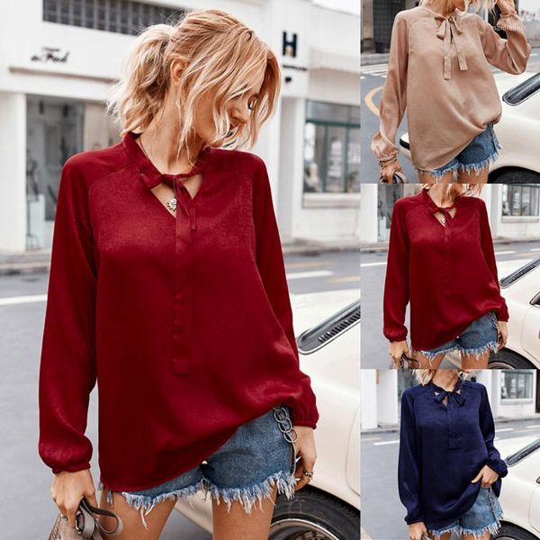 

women front bandage blouse 2020 fashion solid long sleeve v-neck bandage casual shirts blouse blusas mujer de moda1, White