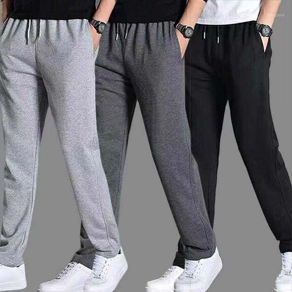 

cotton solid color men loose sweatpants full casual pants training gym sports elastic waist jogging trousers m-5xl1, Black