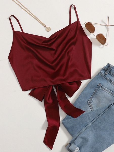 

tie back crop cami satin b63c#, White
