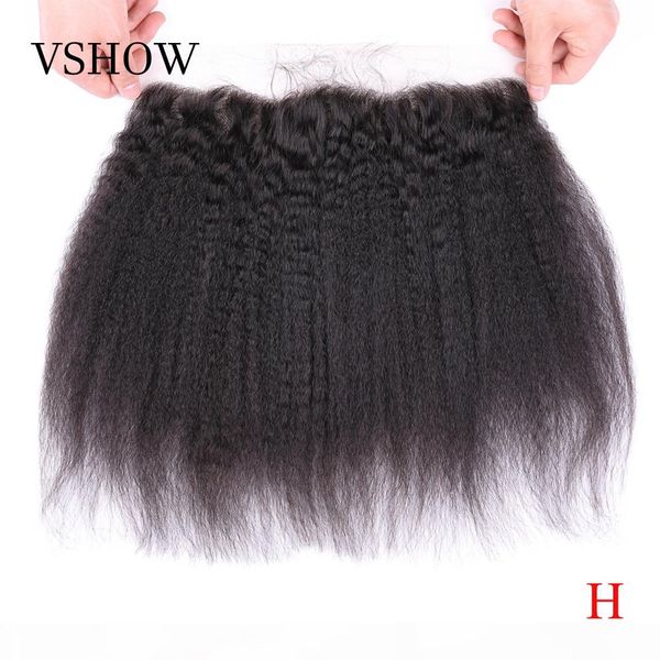 

vshow yaki lace frontal closure pre plucked 13x4 ear to ear lace frontal remy brazilian swiss lace kinky straight frontal, Black