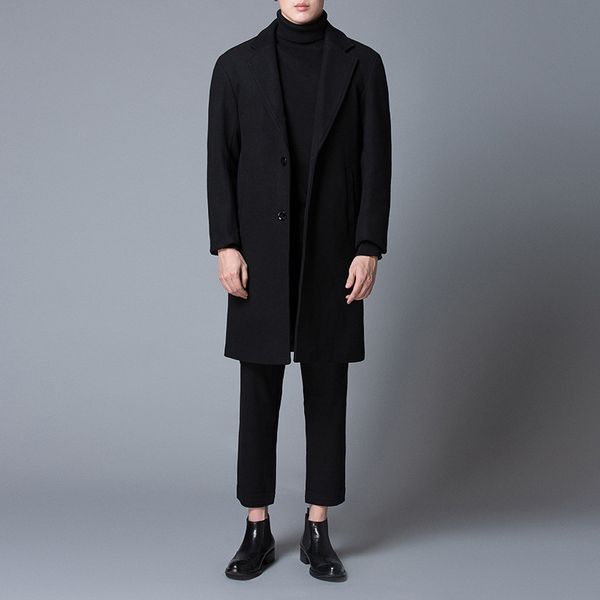 

2021 new men fashion warm jackets thin woolen and single breasted long jacket b3ye, Black;brown