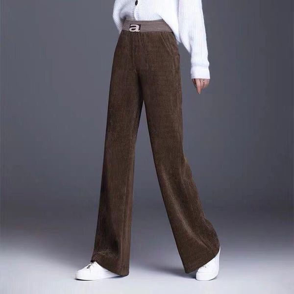 

corduroy wide leg pants women fall winter 2021 casual high waist warm loose straight pants female thicken velvet flare trousers, Black;white