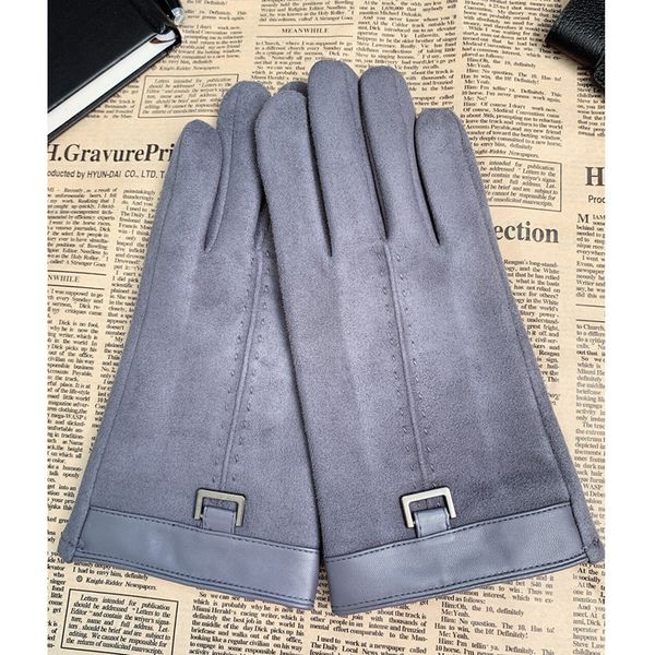

suede men's warm winter thickened driving and riding leisure touch screen gloves, Blue;gray