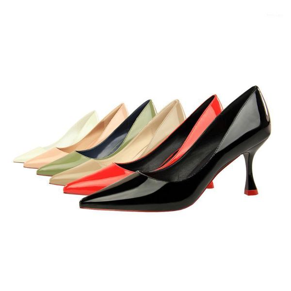 

2020 women pumps pointed toe patent leather splicing office lady shoes spring summer kitten low heel wedding bridal shoes 31691, Black