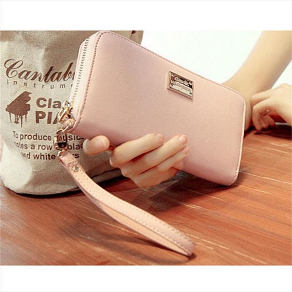 

largest supplier fashion lady zipper leather long purse clutch coin phone bag wallet card holder, Red;black
