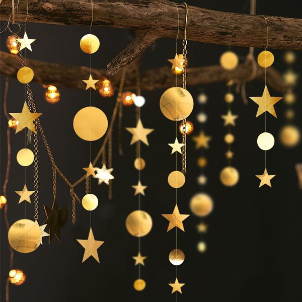 

wedding decoration 4m paper star round gold garland flash banner happy birthday party favor baby shower curtain decor supplies