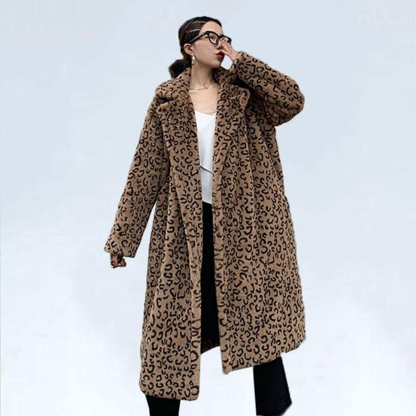 

25 degree winter faux fur coat women turn down collar long coat thick warm flocking fur jacket fashion leopard plus size parka1, Black