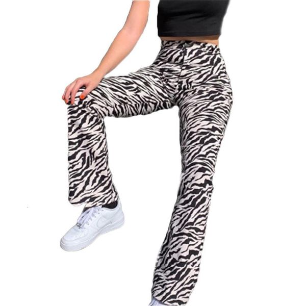

women casual long pant zebra stripe high waist casual trousers palazzo lounge pants drop shipping good quality, Black;white