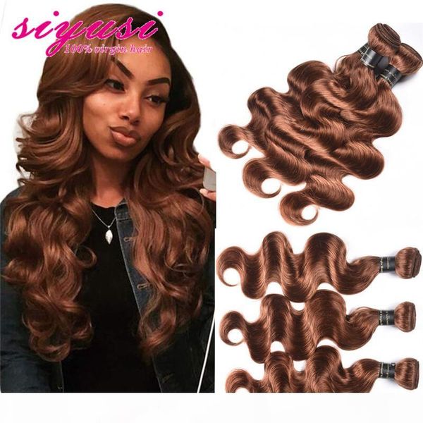 

#30 light auburn brown 9a grade brazilian human hair weave dark brown #2 brazilian body wave virgin hair 3 4 bundles hair extensions, Black