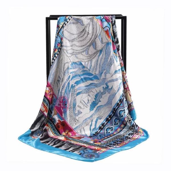

new woman fashion silk scarf lattice printing big square scarf decoration wife gift headscarf shawl dh013, Blue;gray