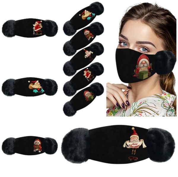

fashion christmas mask protective print face cover warm winter face masks 2 in 1 ear cartoon mask 5 colors
