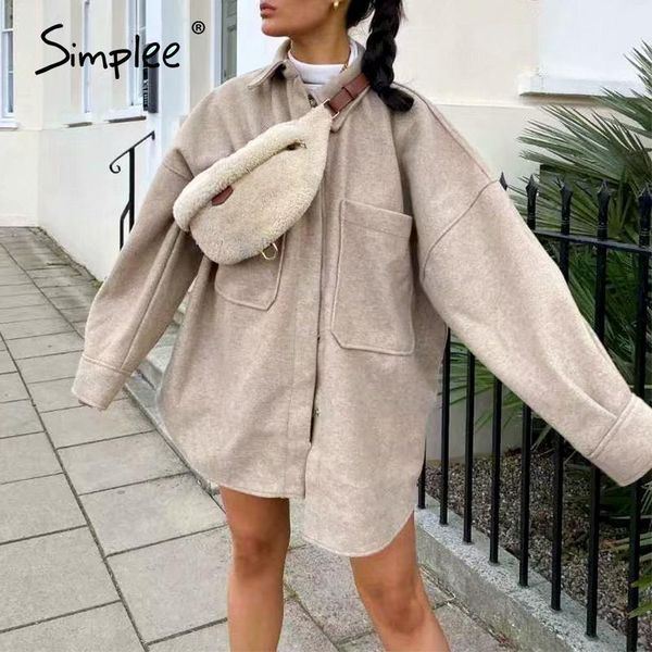 

simplee casual grey pink pocket long sleeve loose lapel shirt coat street fashion retro spring autumn lady shirt 2020 new1, White