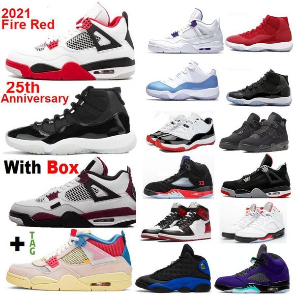 

new 2021 11 25th anniversary 4 fire red 5 what the 4 bred 11s space jam basketball shoes 4 union sneakers men, White;red