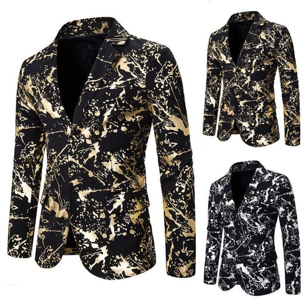 

gilt men's slim fashion ink jet printing suit dress show coat x132, White;black