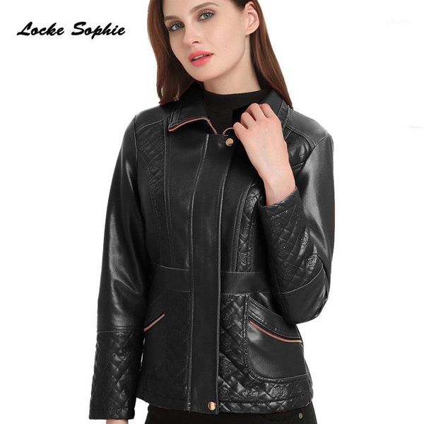 

women's plus size jacket blazers 2020 autumn faux fur pu leather zipper splicing slim fit jacket ladies skinny locomotive blazer1, Black