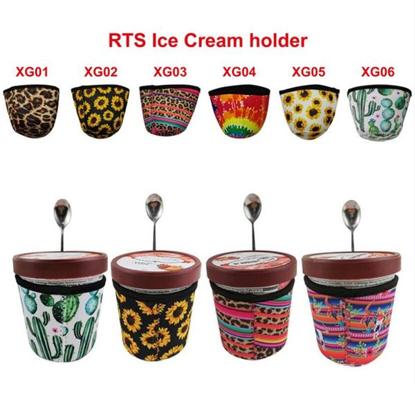 

6 дизайн leopard pattern многоразовый неопрена ice cream держатель рукав ice cream cozy cup обложка держатель изолятор cup рукав с ложка дер