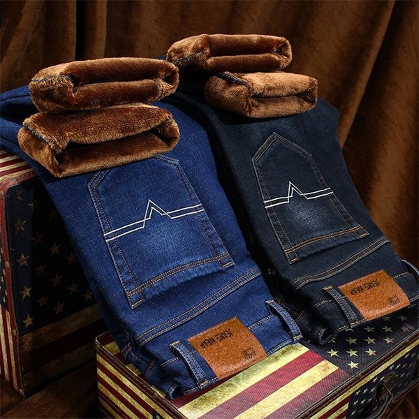 

new men activities warm fleece jeans famous autumn winter jeans warmtthicker flocking warm soft men jeans 201223, Blue