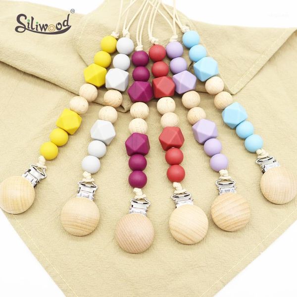 

baby pacifier clip dummy nipple holder bebes hand made wooden teether silicone beads stroller chain teat clip teething toys1
