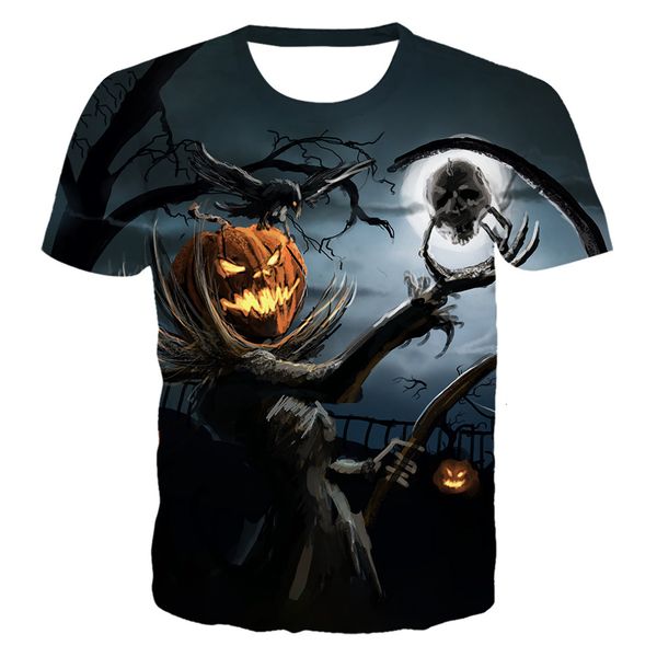 

trendy men's 2019 new summer halloween 3d skull print short sleeve t-shirt youth street top, White;black
