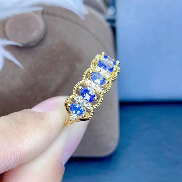 

cluster rings engagement gift natural and real tanzanite luxury ring gemstone 925 sterling silver fine jewelry, Golden;silver