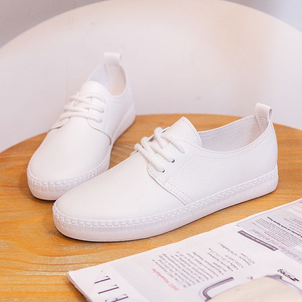 

fashion woman shoes new fashion women shoes casual flats pu leather soft solid color simple women casual white shoes sneakers lj200824, Black
