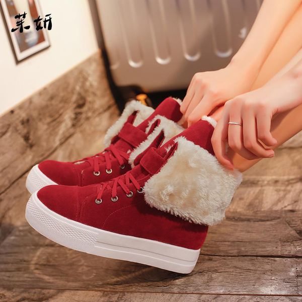 

boots nice winter women with fur warm ankle snow shoes fashion student rubber female soft, Black