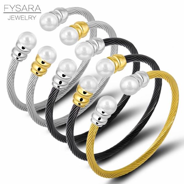 

fysara леди женщины кабель браслеты браслет серебро черный цвет золота 316l проволока из нержавеющей стали браслет перлы ювелирных изделий s, Black