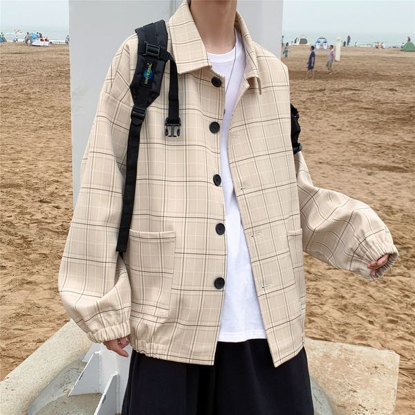 

2021 men's plaid spring new loops man's nice size m-5xl youth jacket 66k8, Black;brown
