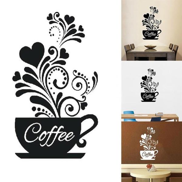 

black white coffee cups wall art stickers diy pvc coffee sticker decal removable decoration for home kitchen cafe restaurant