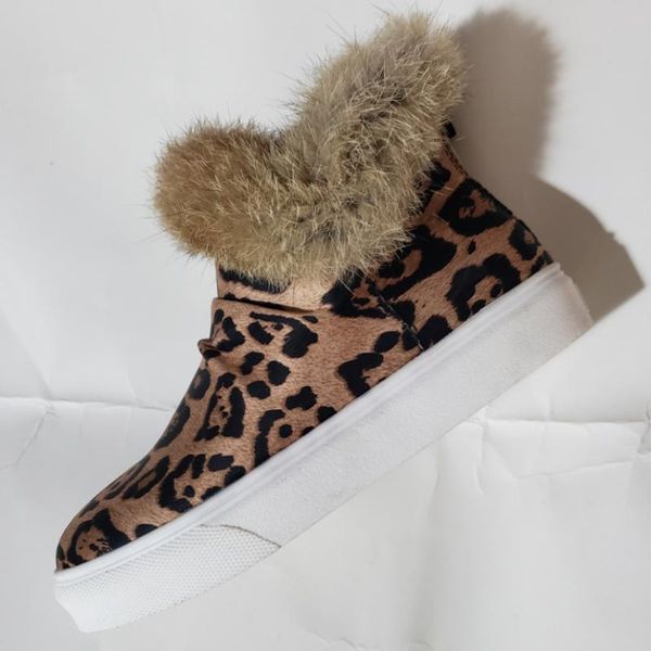 

women's snow boot winter short plush big size flat platform casual leopard thick heel zip female warm shoes ladies footwear 2020, Black