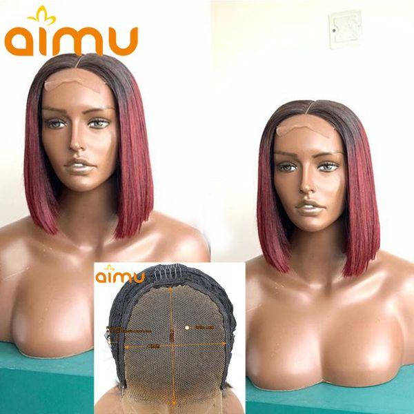 

ombre color short bob wig for black women 4x4 lace closure wig straight brazilian hair human hair lace front wigs preplucked, Black;brown
