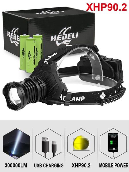 

300000 glare xhp90.2 led headlight xhp90 high power head lamp torch usb 18650 rechargeable xhp70 head light xhp50 zoom headlamp