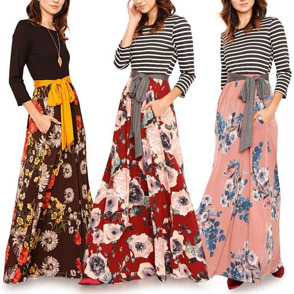 

selling digital print long sleeve patchwork dress, Black;gray