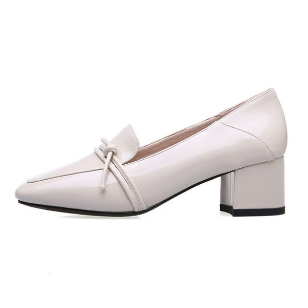 

sole meotina women pumps patent leather thick high heels loafers casual square toe shoes female red plus size 33-43, Black