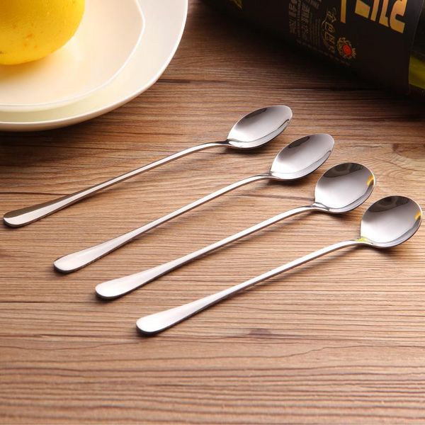 Aço Inoxidável Longa Handle Colher Café Latte Cocktail Misturando Colher Sorvete Soda Sundae Scoop Spoons Bar Cozinha Ferramenta