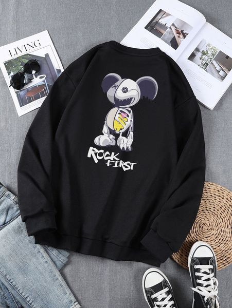 

men letter & cartoon graphic drop shoulder pullover without tee q72r#, Black