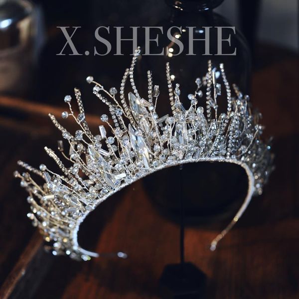 

korean new heavy industry luxury exquisite diamond bridal crown headdress wedding dress dinner with makeup pgraphy accessories, Silver