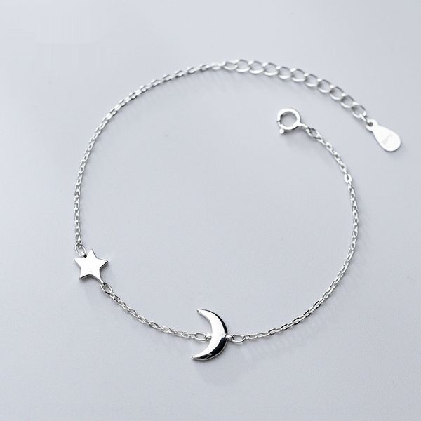 

eloge s925 silver female han feng simple and sweet small fresh bracelet bracelet and fresh bright face star moon girl heart jewelry s3346 hq, Golden;silver