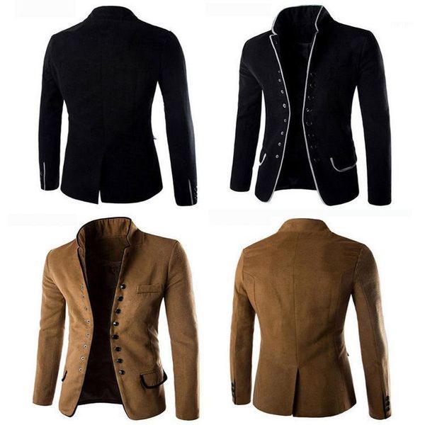 

jacket men autumn and winter new men's collar casual woolen small suit men jacket1, Black;brown