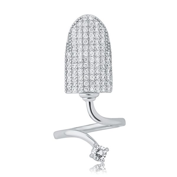 

luxury bling zircon nail rings fashion women exquisite 18k gold rhodium plated hip hop adjustable open rings jewelry, Golden;silver