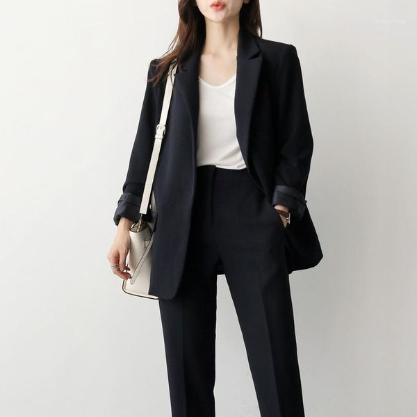 

women clothes new black fashion casual small suit female korean self-cultivation ladies suit two-piece sets tide1, White;black