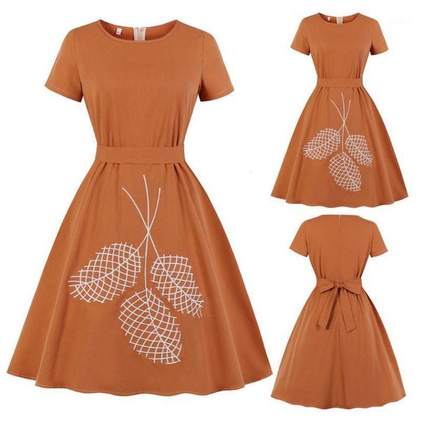 

fashion new spring 2020 ladies retro round neck solid color dress women sleeveless o neck down skater dress with bowdress1, Black;gray