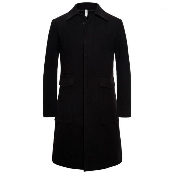 

autumn and winter coat men long black trench coat mens casual overcoats man long with pockets solid men jacket1, Tan;black