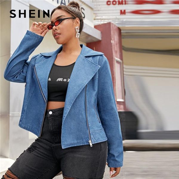 

shein plus size medium wash zipper up denim jacket women autumn ladies plus outwear streetwear casual jackets, Black;brown