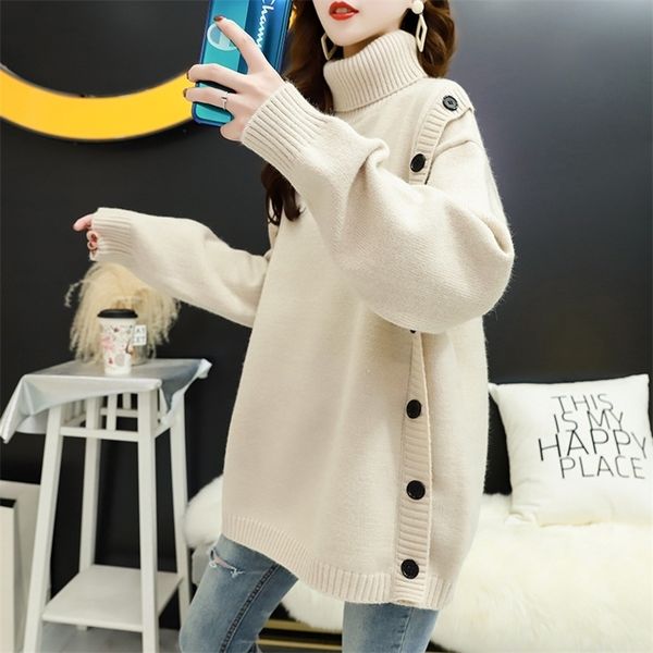 

autumn and winter new high-necked sweater women's lazy wind korean fashion loose knitted base shirt lj201127, White;black