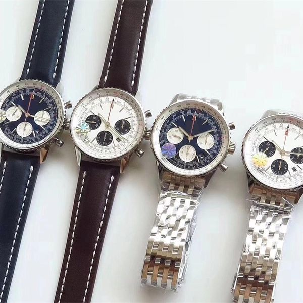 

new luxury man b01 watches 43mm leather steel belt quartz mechanical movement full navitimer working watch designer wristwatch ehtc#, Slivery;brown